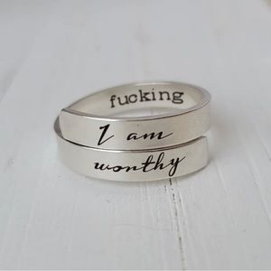 I Am Fucking Worthy Engraved Positive Affirmation Adjustable Ring Stainless